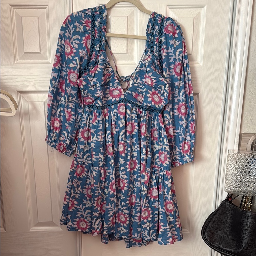 Free People Blue and Pink Floral Mini Dress